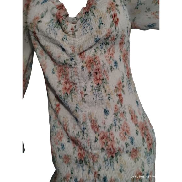 STORIA Women's Size Large Pastel Floral Smocked Chiffon Ruffle Whimsical Dress - Picture 6 of 10